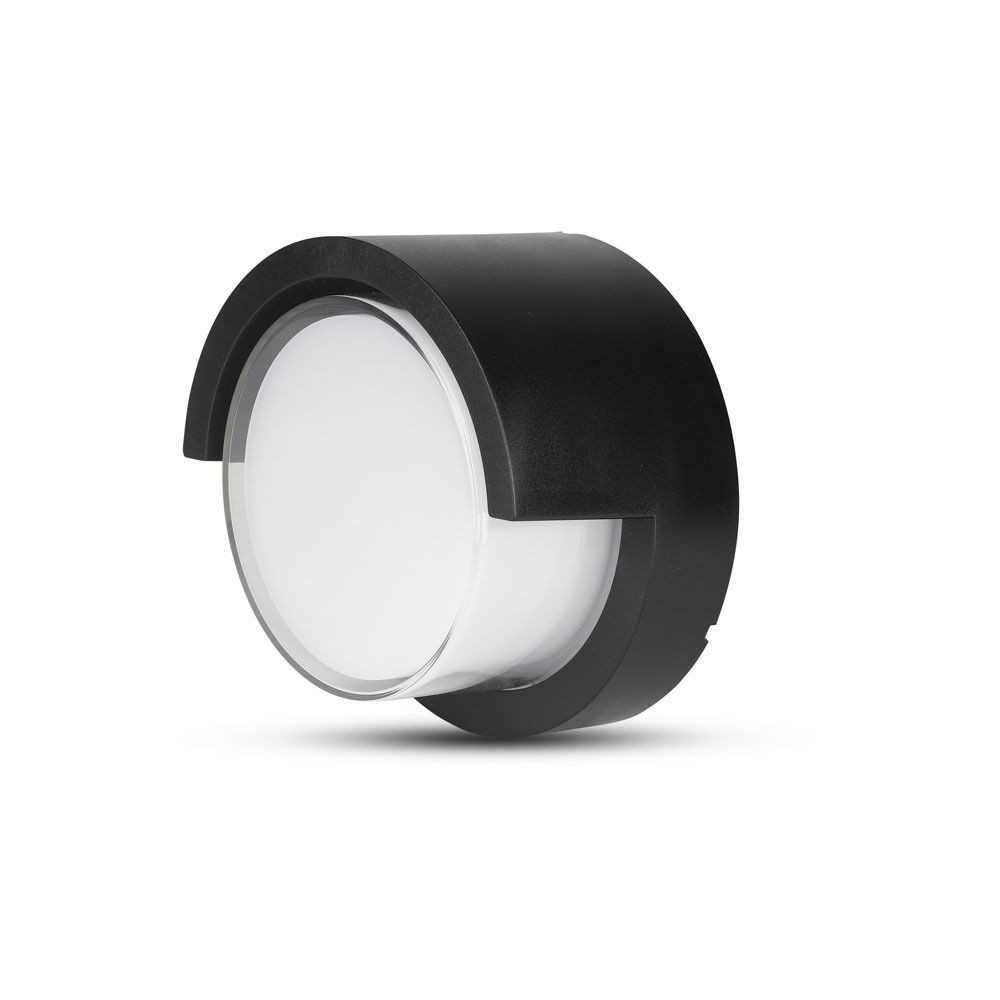 12w Led Væglampe   Ip65 Udendørs, Rund, Sort, Inkl. Lyskilde   Dæmpbar : Ikke Dæmpbar, Kulør : Varm fra V-tac