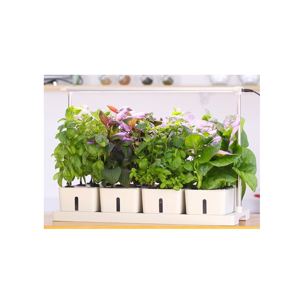 Hydroponisk Plantebakke   Hvid, Inkl. Vækstlys, 20 Pladser, 4x2l Vandtank fra Ledlife