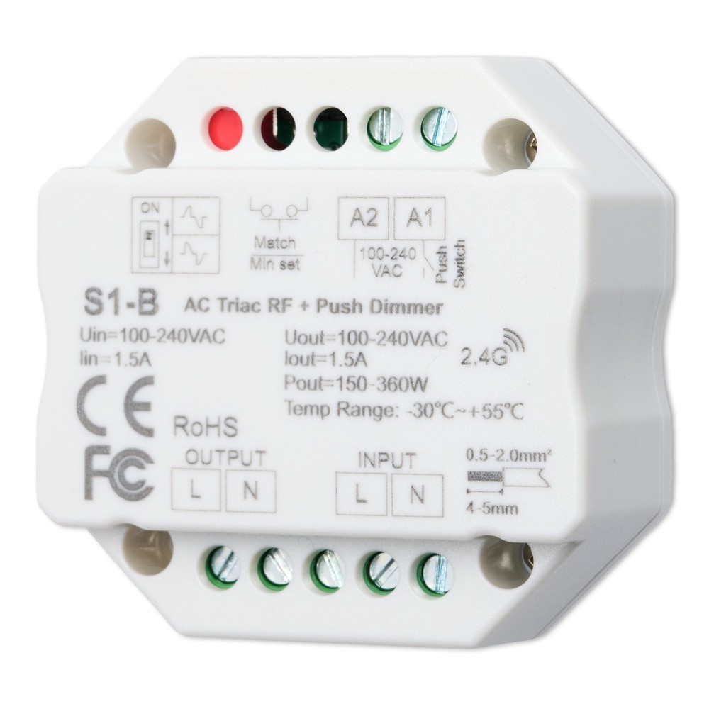 Rwave Indbygningsdæmper   Rf, Push Dim, 200w Led Dæmper, Til Indbygning fra Ledlife