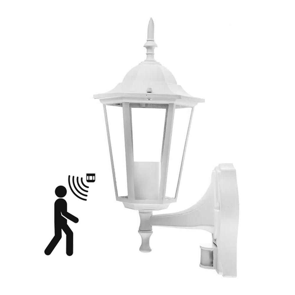 E27 Væglampe Ip44 Udendørs, Hvid, M. Sensor, Uden Lyskilde fra V-tac