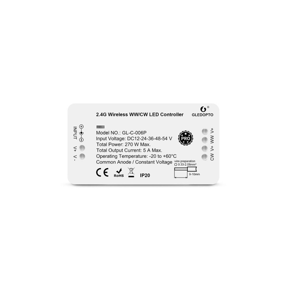 Zigbee Controller   Philips Hue Kompatibel, Zigbee 3.0, Enkeltfarvet Og Cct, 12v (60w), 24v (120w) fra Gledopto