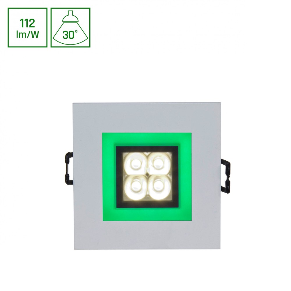 Fiale 4led 4x1w 30° 230v   Firkantet, Varm Hvid, Led, Spot, Grøn Ramme   Kulør : Varm fra Spectrum