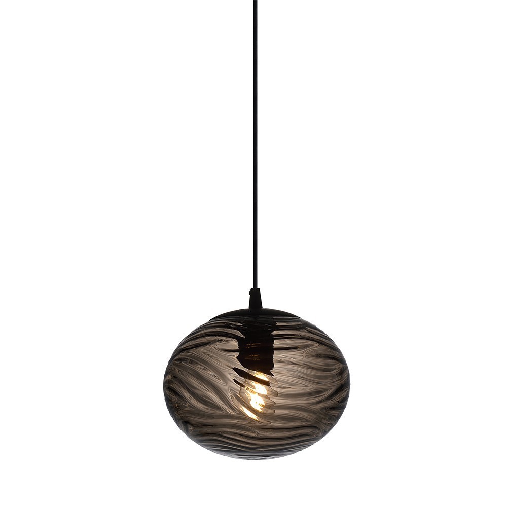 Handmade Smoke Farvet Glas Pendel ø22cm Stofkabel fra Halo Design