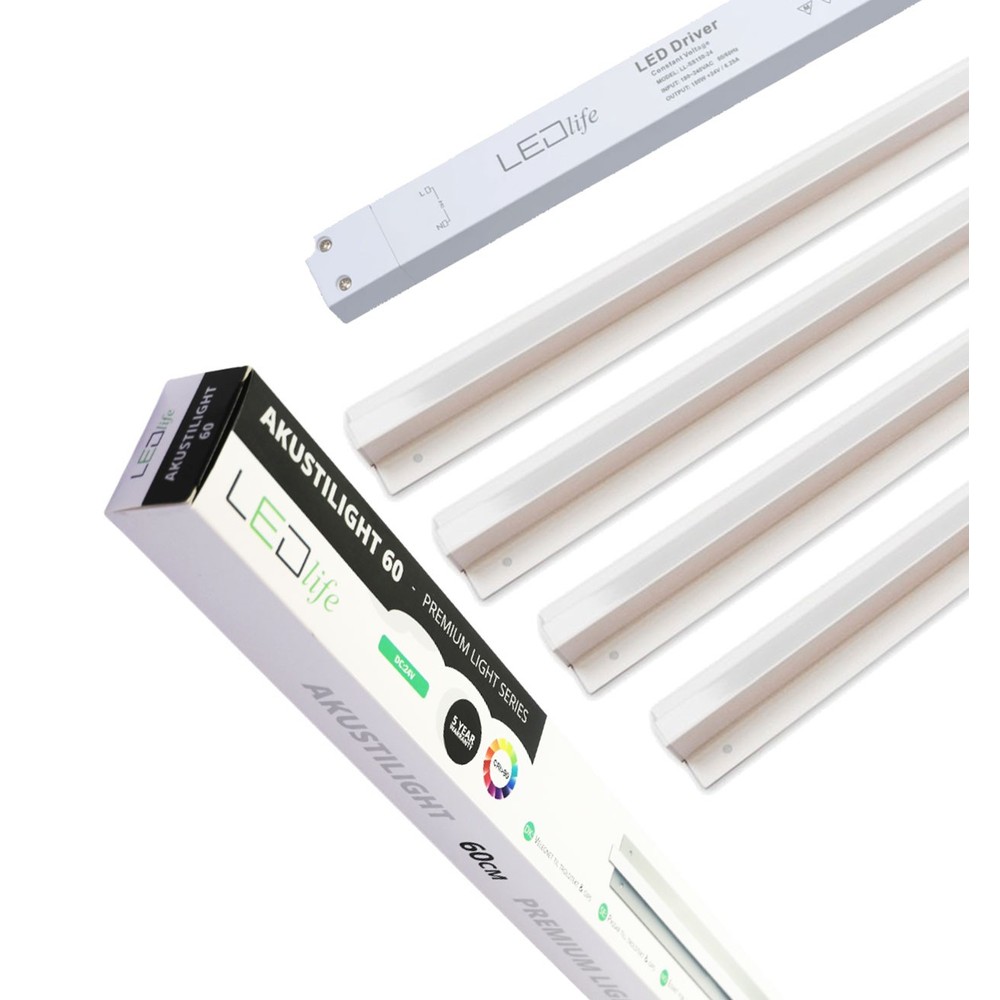Troldtekt Led Dæmpbar Skinnesæt 4x120 Cm   Planforsænket, Triac Dæmpbar, Akustilight Inkl. Ledninger Og Driver   Dæmpbar : Dæmpbar, Kulør : Neutral fra Ledlife