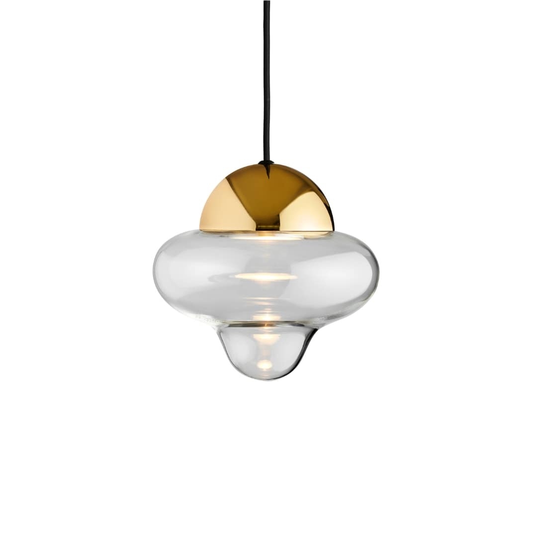 Nutty Pendel Clear Glass   Gold Dome     fra Design By Us