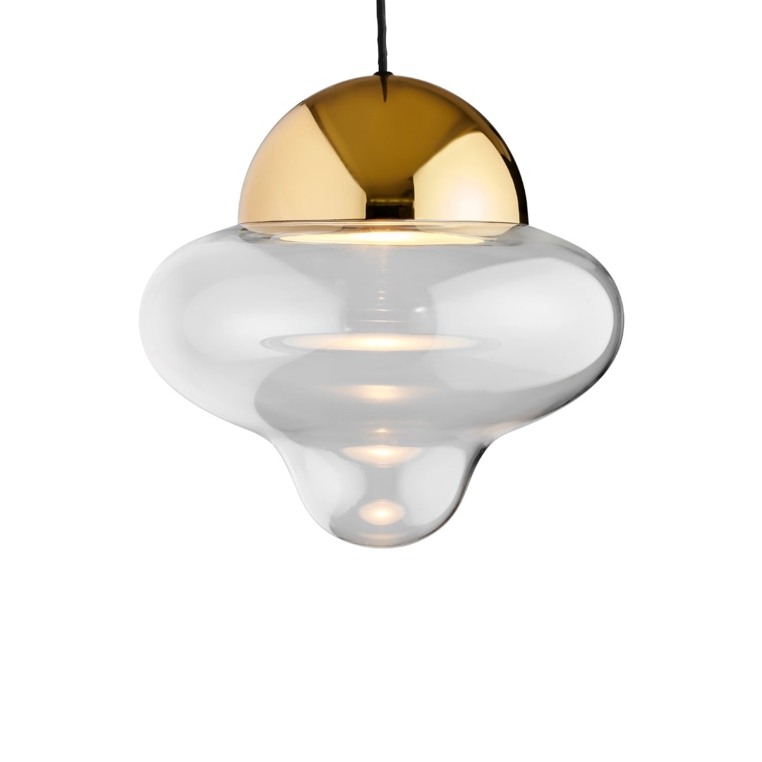 Nutty Pendel  Clear Glass   Gold Dome     fra Design By Us