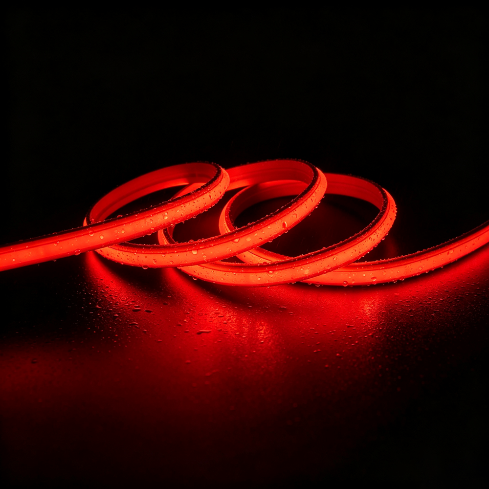 5m 9w M Rød Slim Cob Strip   230v, Ip67 Vandtæt, 296 Led, Kan Klippes For Hver 10cm   Forpakning : 10m Inkl. Stik fra Ledlife