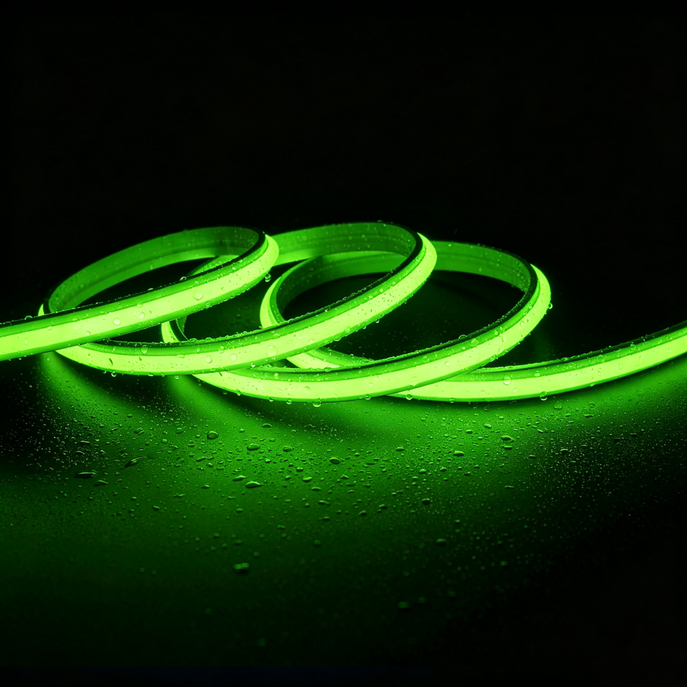 5m 9w M Grøn Slim Cob Strip   230v, Ip67 Vandtæt, 296 Led, Kan Klippes For Hver 10cm   Forpakning : 10m Inkl. Stik fra Ledlife
