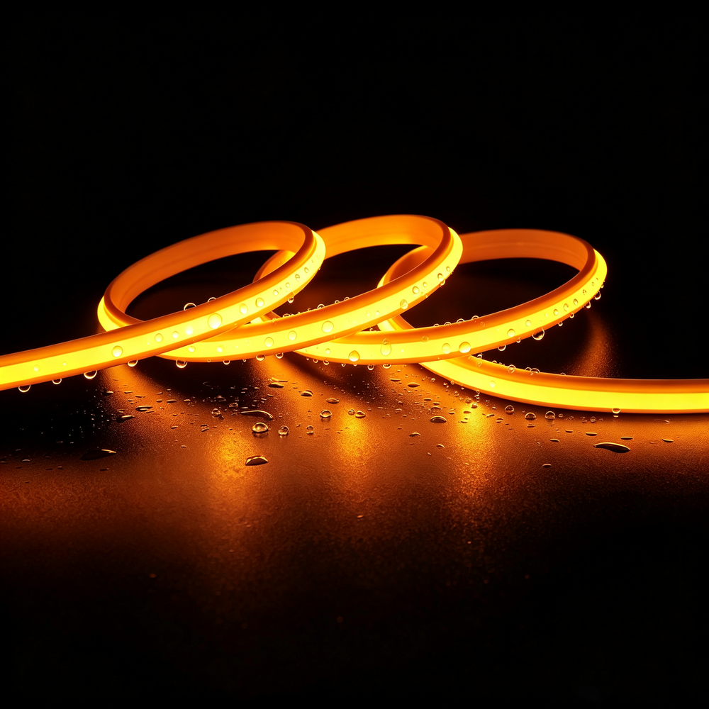 5m 9w M Gul Slim Cob Strip 230v, Ip67 Vandtæt, 296 Led, Kan Klippes For Hver 10cm Forpakning : 10m Inkl. Stik fra Ledlife