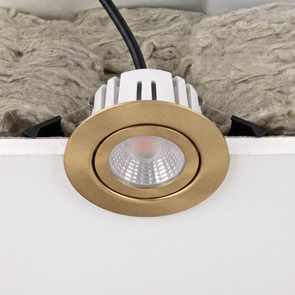 7w Ra96 Cct + Dimtowarm Indbygningsspot Til Isolering   Dæmpbar, Hul: ø6,8 Cm, Mål: ø9,3 Cm, Guld   Dæmpbar : Dæmpbar fra Ledlife