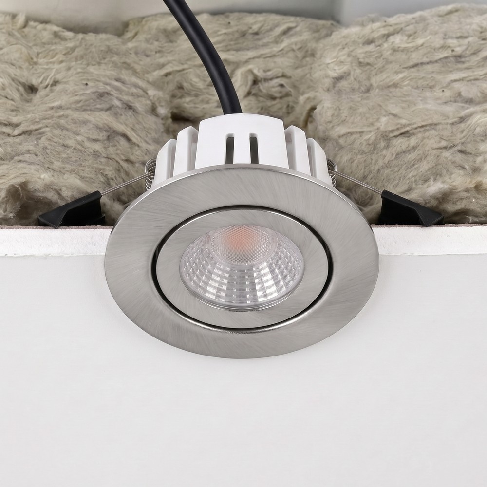 7w Ra96 Cct + Dimtowarm Indbygningsspot Til Isolering   Dæmpbar, Hul: ø6,8 Cm, Mål: ø9,3 Cm, Børstet Stål   Dæmpbar : Dæmpbar fra Ledlife