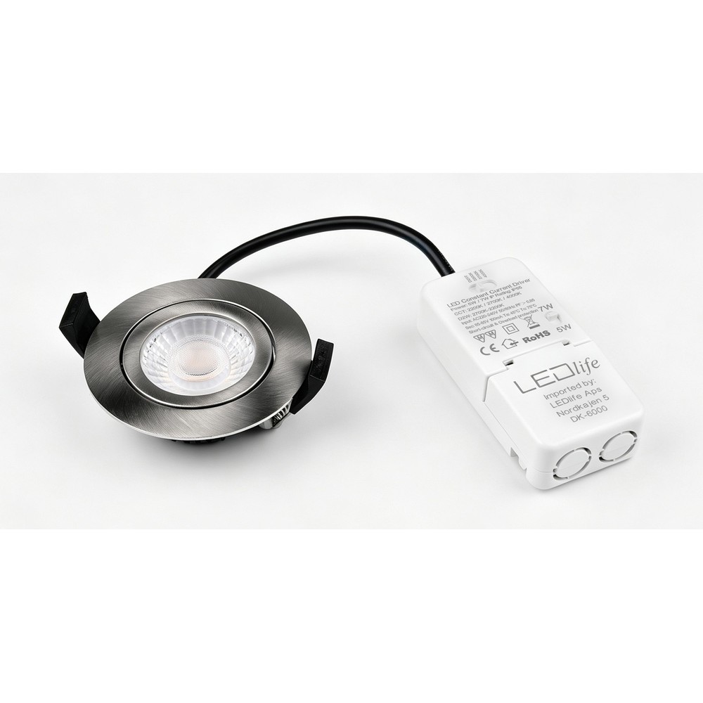 7w ø8,3cm Dimtowarm+cct Indbygningsspot Dæmpbar Ra96 Hul: ø6,8 Cm, Mål: ø8,3 Cm, Børstet Stål Dæmpbar : Dæmpbar fra Ledlife