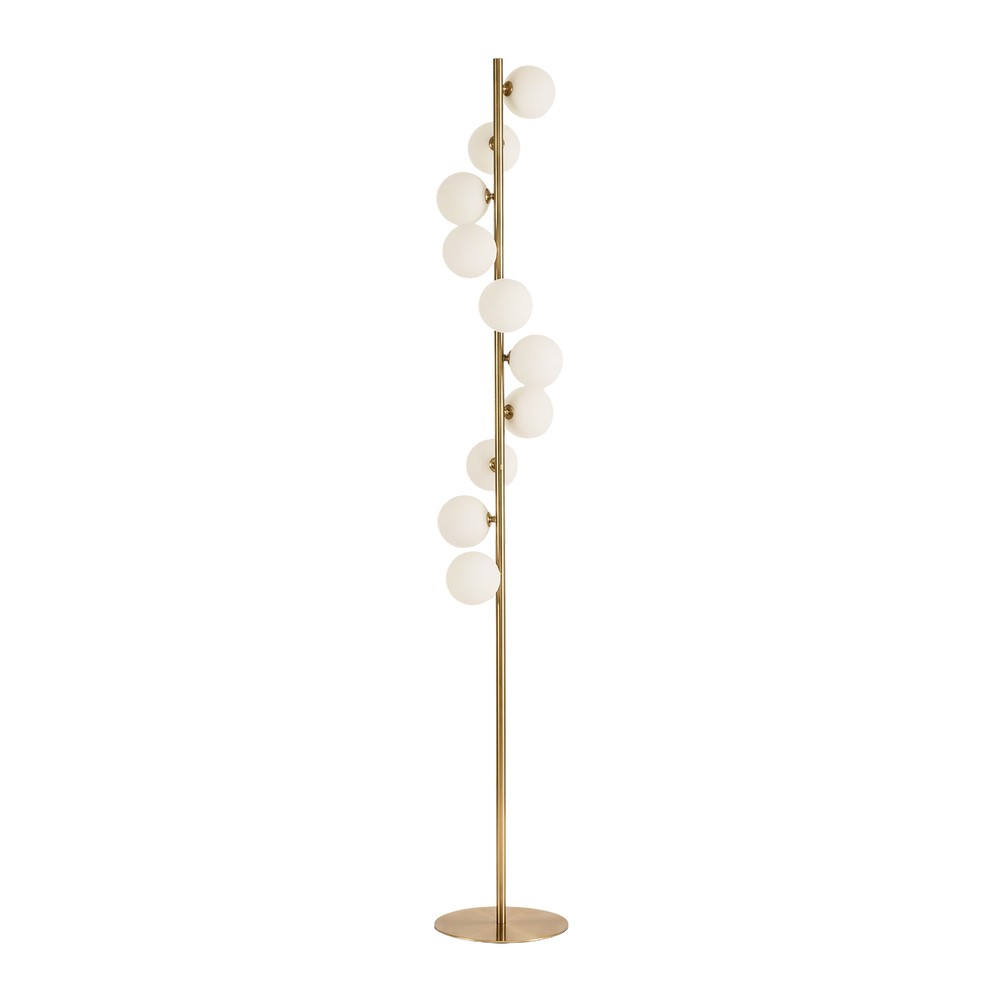 Denia 10xg9 Gulvlampe Messing Hvid 160cm, Hvid Matteret Glas, Uden Lyskilde fra Ledlife