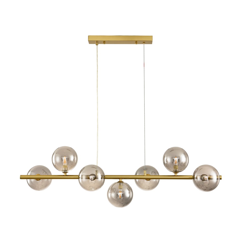 Siena 7xg9 Langbordspendel Messing Røgfarvet   90cm, Røgfarvet Glas, Inkl. Wireophæng, Uden Lyskilde fra Ledlife