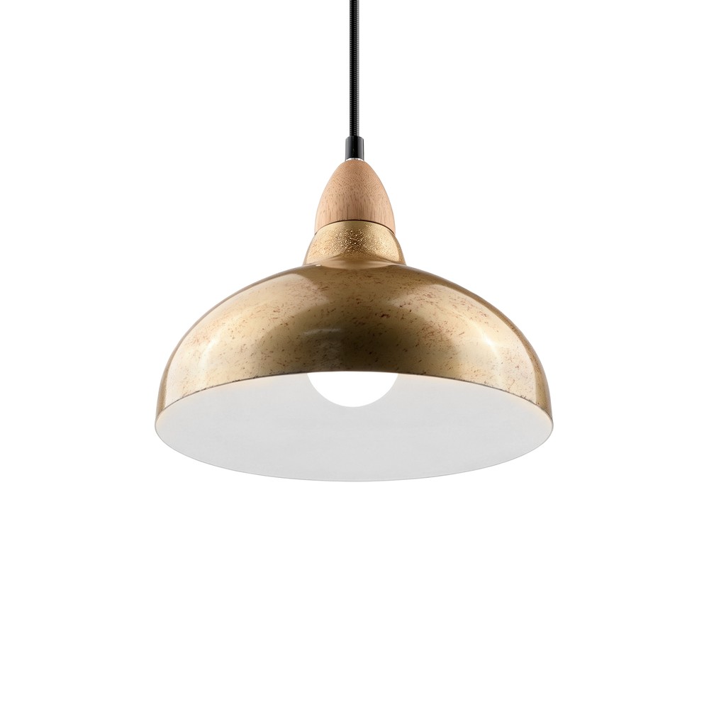 Birk Børstet Messing ø24cm Pendel   E27 Fatning, 2m Ledning, Metal   Træ fra Home Décor