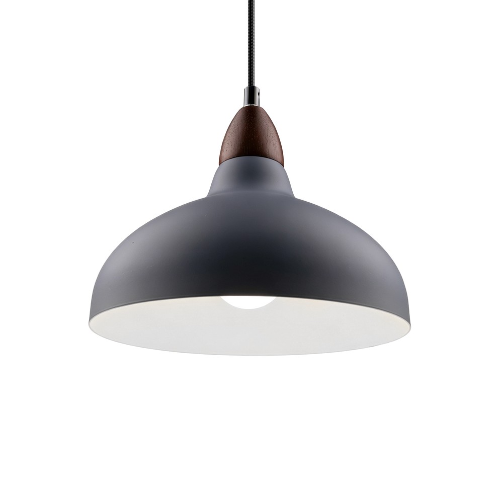 Birk Grå ø24cm Pendel   E27 Fatning, 2m Ledning, Metal   Træ fra Home Décor