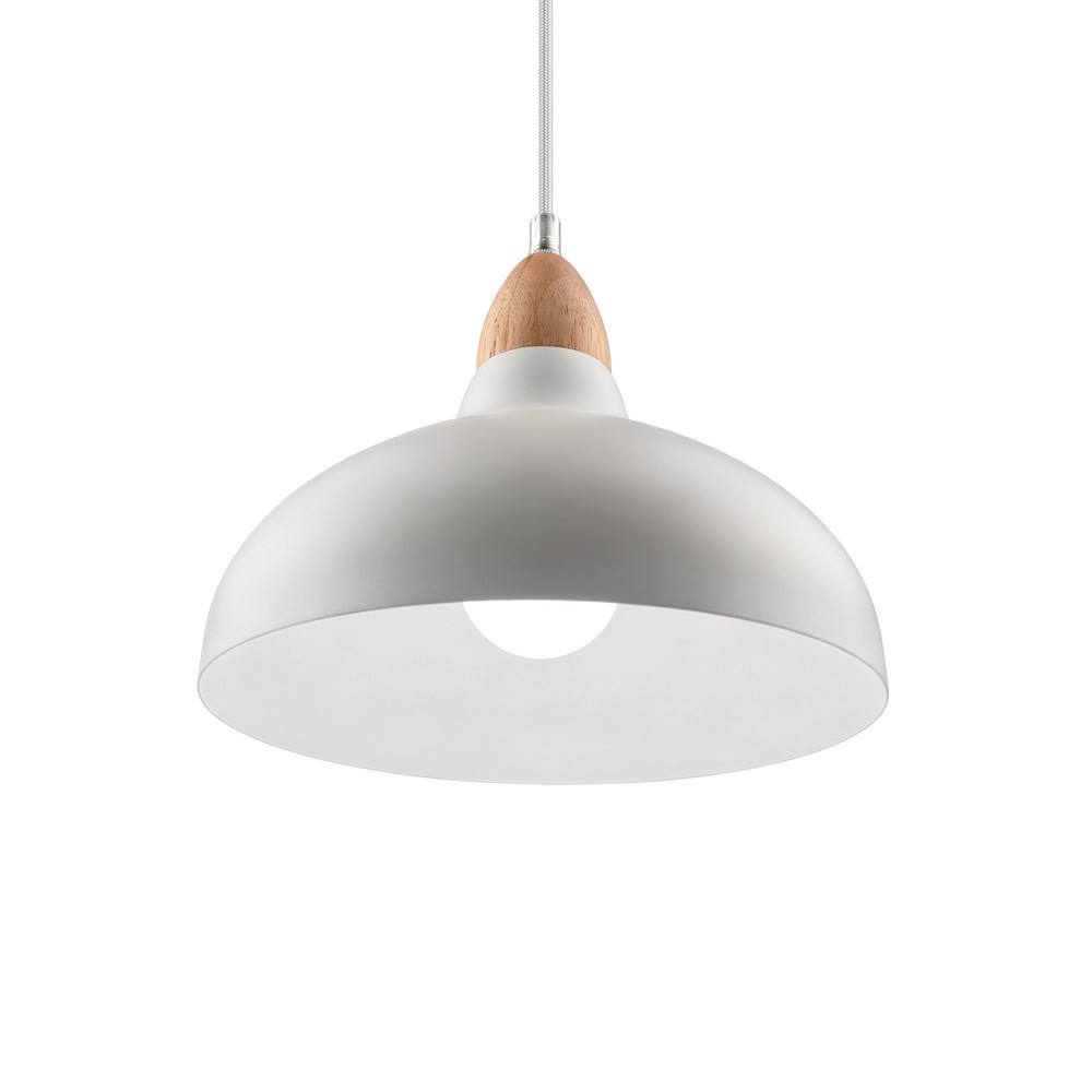 Birk Hvid ø19cm Pendel   E27 Fatning, 2m Ledning, Metal   Træ fra Home Décor