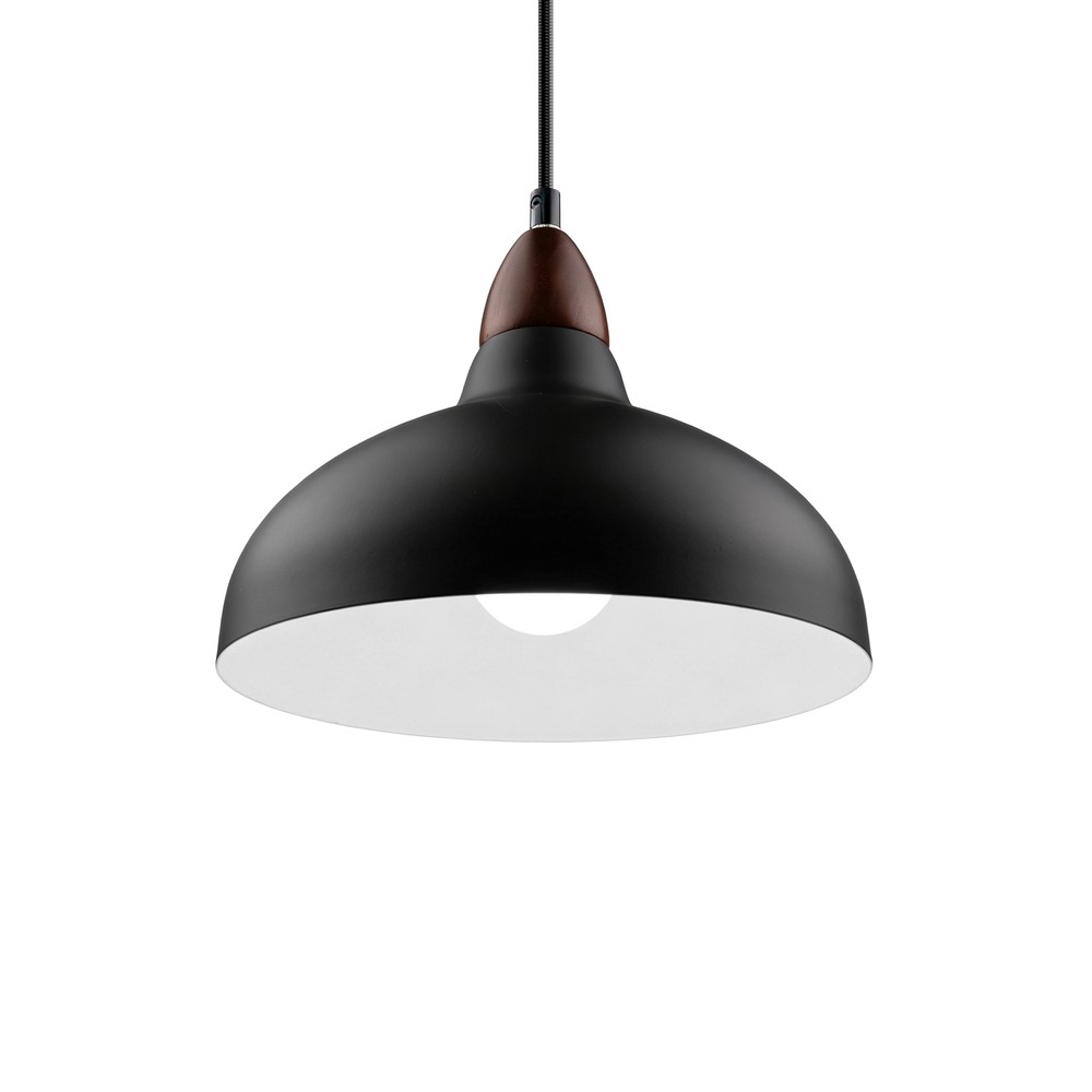 Birk Sort ø19cm Pendel   E27 Fatning, 2m Ledning, Metal   Træ fra Home Décor