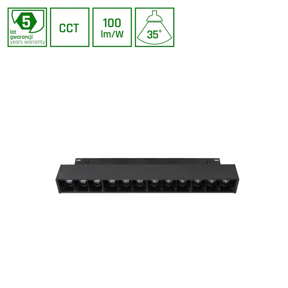 12w System Shift Grid S Skinnespot Cct Switch, 40 Grader, 2 Faset, Sort Dæmpbar : Ikke Dæmpbar fra Ledlife