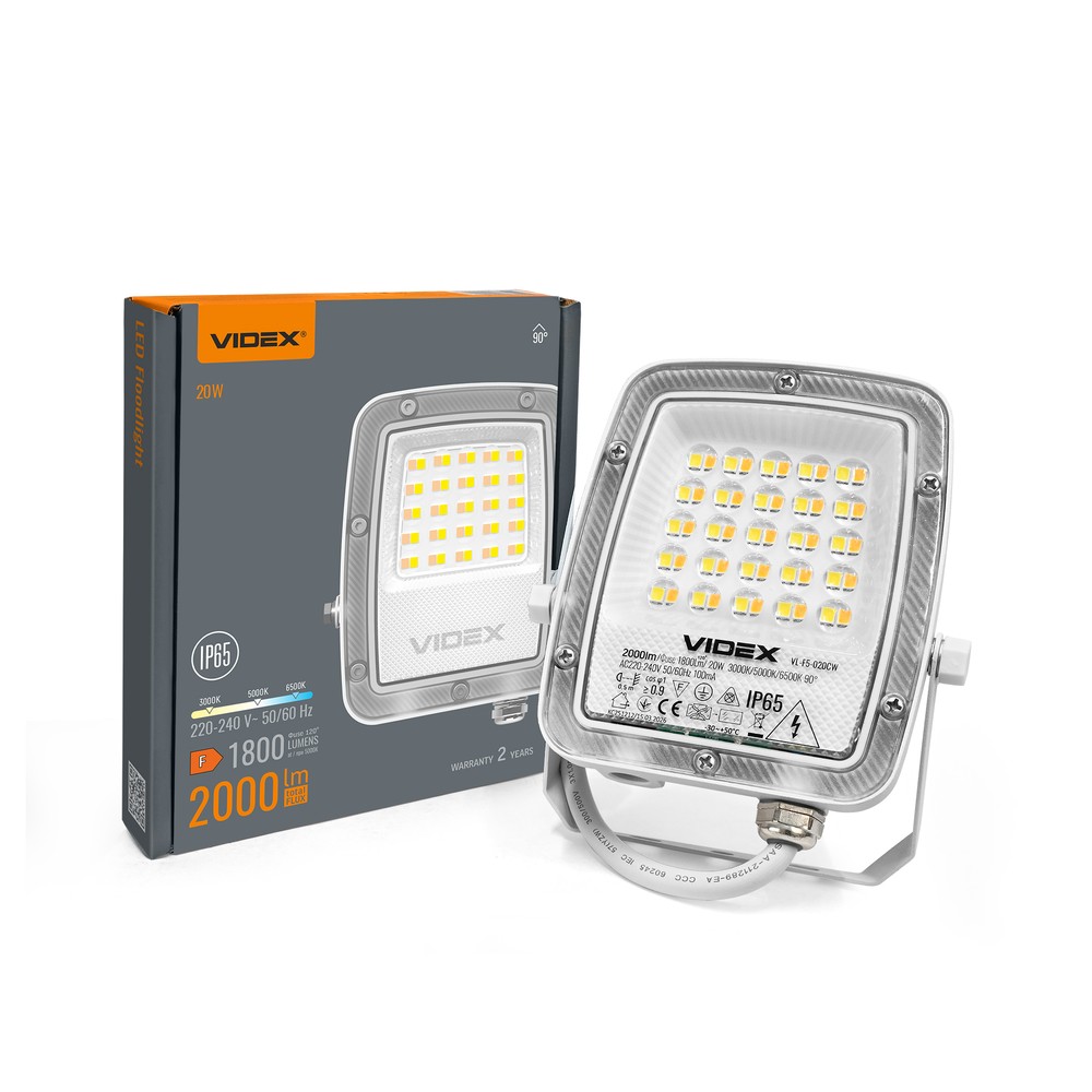 20w Cct Led Projektør   Ip65, Arbejdslampe, Udendørs   Kulør : Varm fra Videx