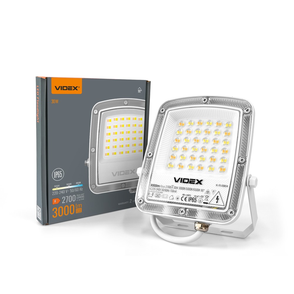 30w Led Projektør Cct   Ip65, 3 I 1 Lyskulør, Udendørs, Arbejdslampe   Kulør : Varm fra Videx