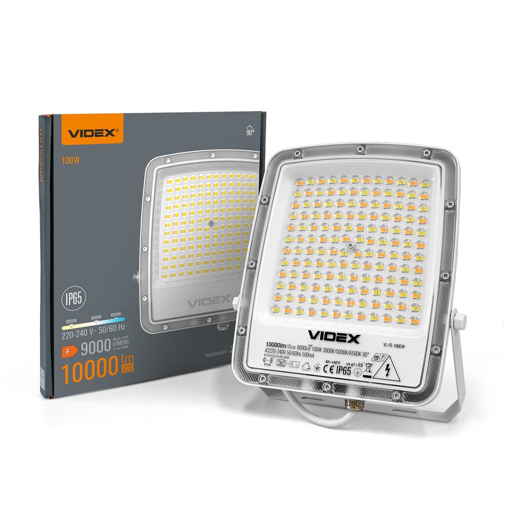 100w Led Projektør Cct   Ip65, Udendørs, Arbejdslampe   Kulør : Varm fra Videx