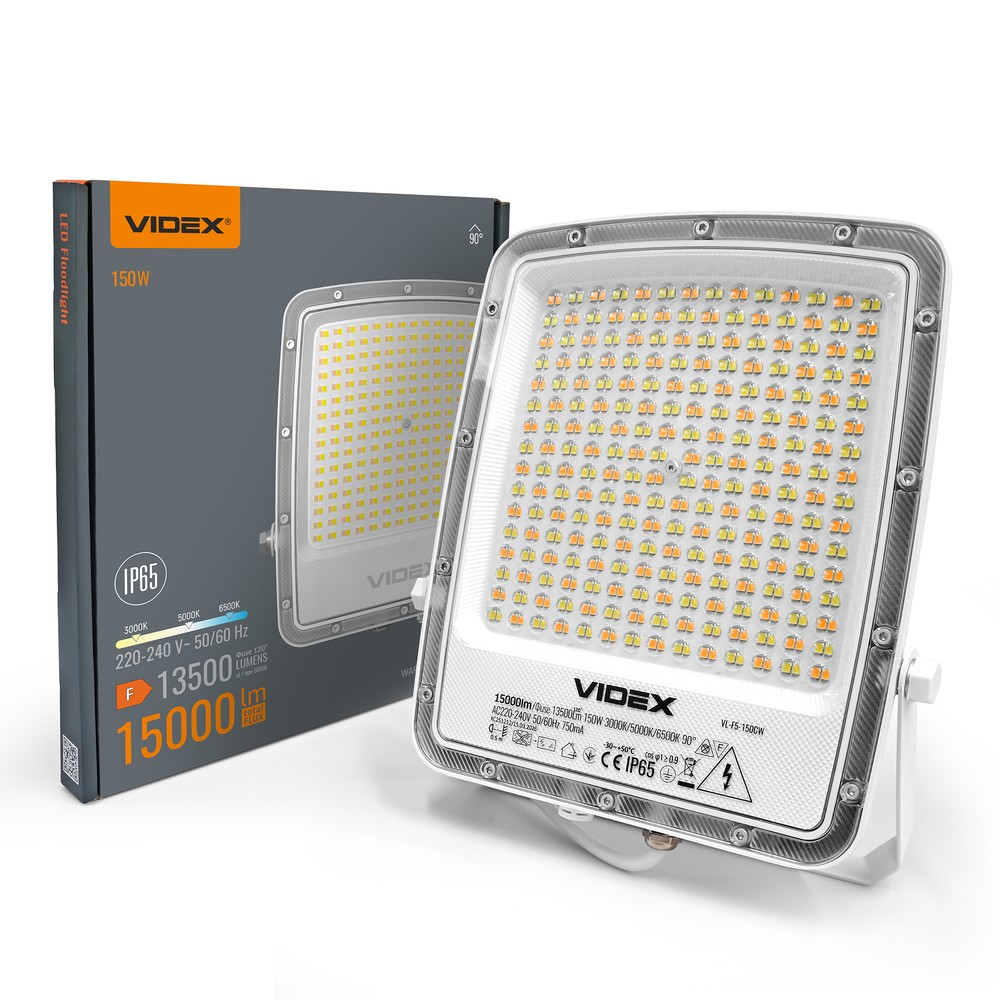 150w Led Projektør Cct   Ip65, 3 Lyskulører, Udendørs   Kulør : Varm fra Videx