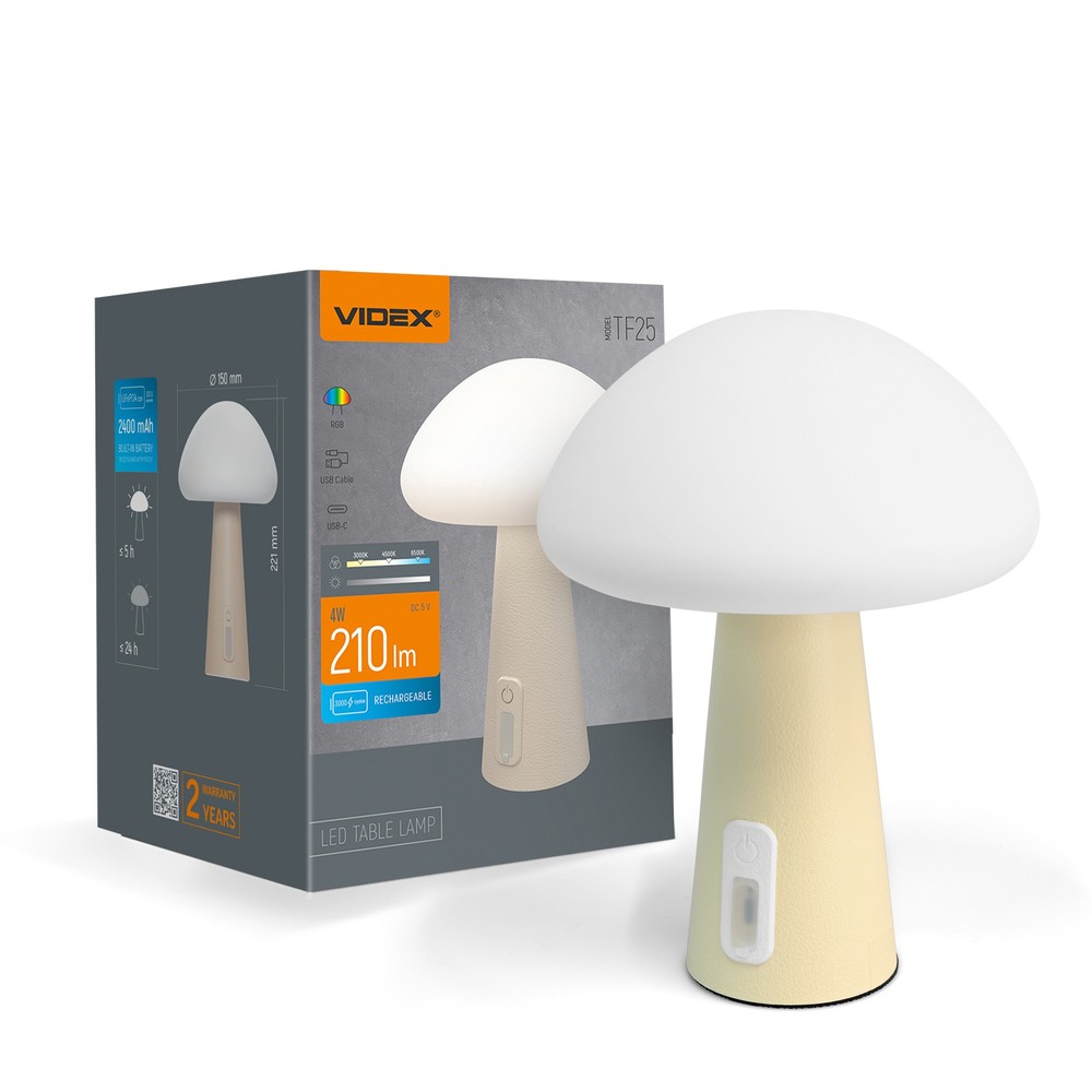 Genopladelig Mushroom Led Bordlampe Rgb + 3000k, Kold Hvid, Transportabel Dæmpbar : Dæmper Indbygget, Kulør : Varm fra Videx
