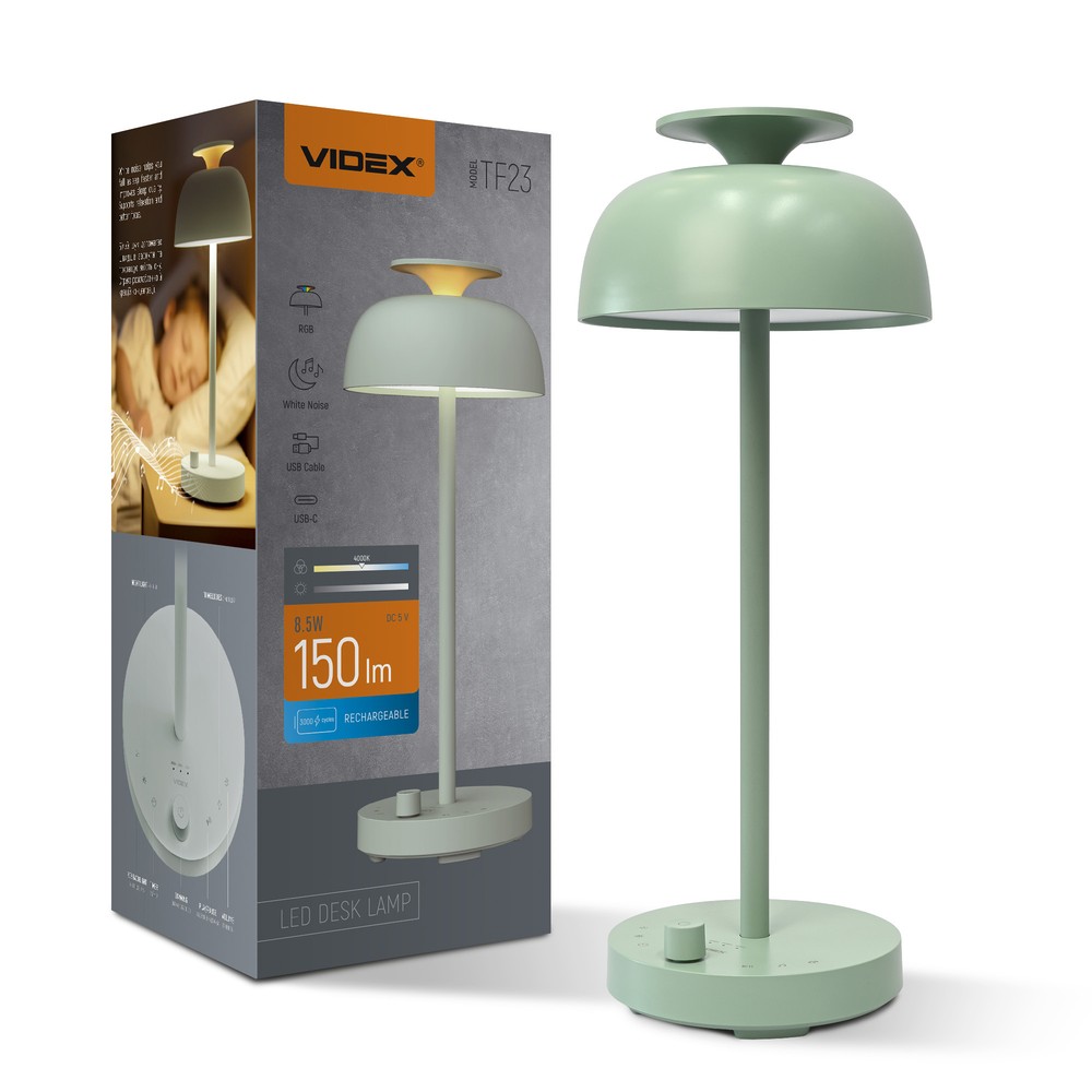 Genopladelig Led Skrivebordslampe Med White Noise Neutral Hvid + Rgb, Grøn, Inkl. Lyskilde Dæmpbar : Dæmper Indbygget, Kulør : Neutral fra Videx