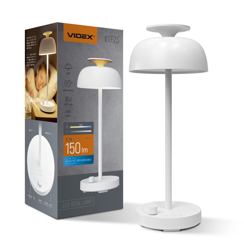 Genopladelig Led Skrivebordslampe Med White Noise   Rgb+w, Neutral Hvid, Transportabel   Dæmpbar : Dæmper Indbygget, Kulør : Neutral fra Videx
