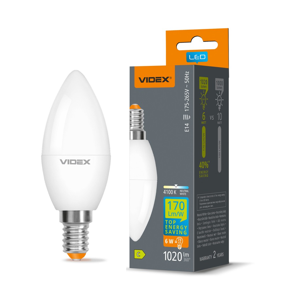 E14 6w Led Kertepære C37, Neutral Hvid Kulør : Neutral fra Videx