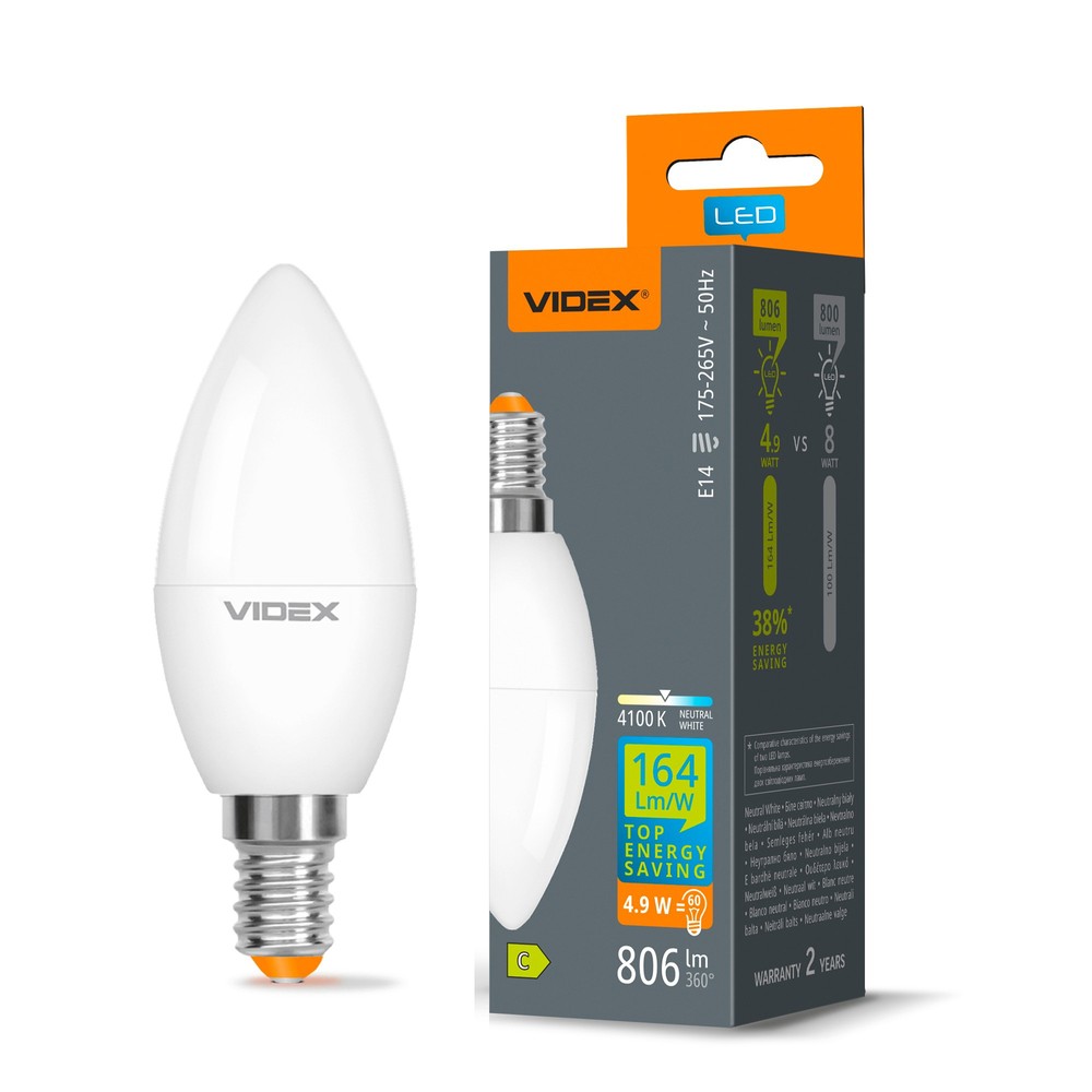 E14 4,9w Led Kernepære C37, Neutral Hvid Kulør : Neutral fra Videx
