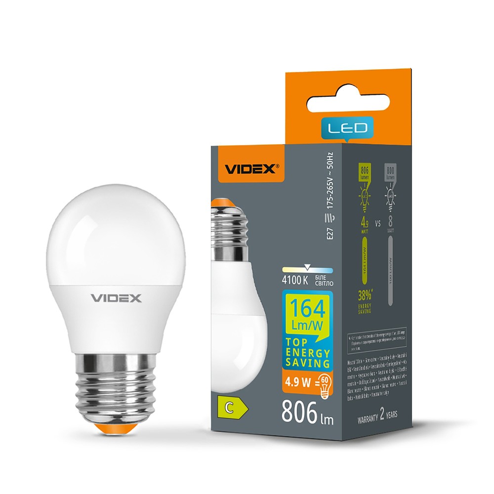 E27 4,9w Led Kronepære G45, Neutral Hvid Kulør : Neutral fra Videx