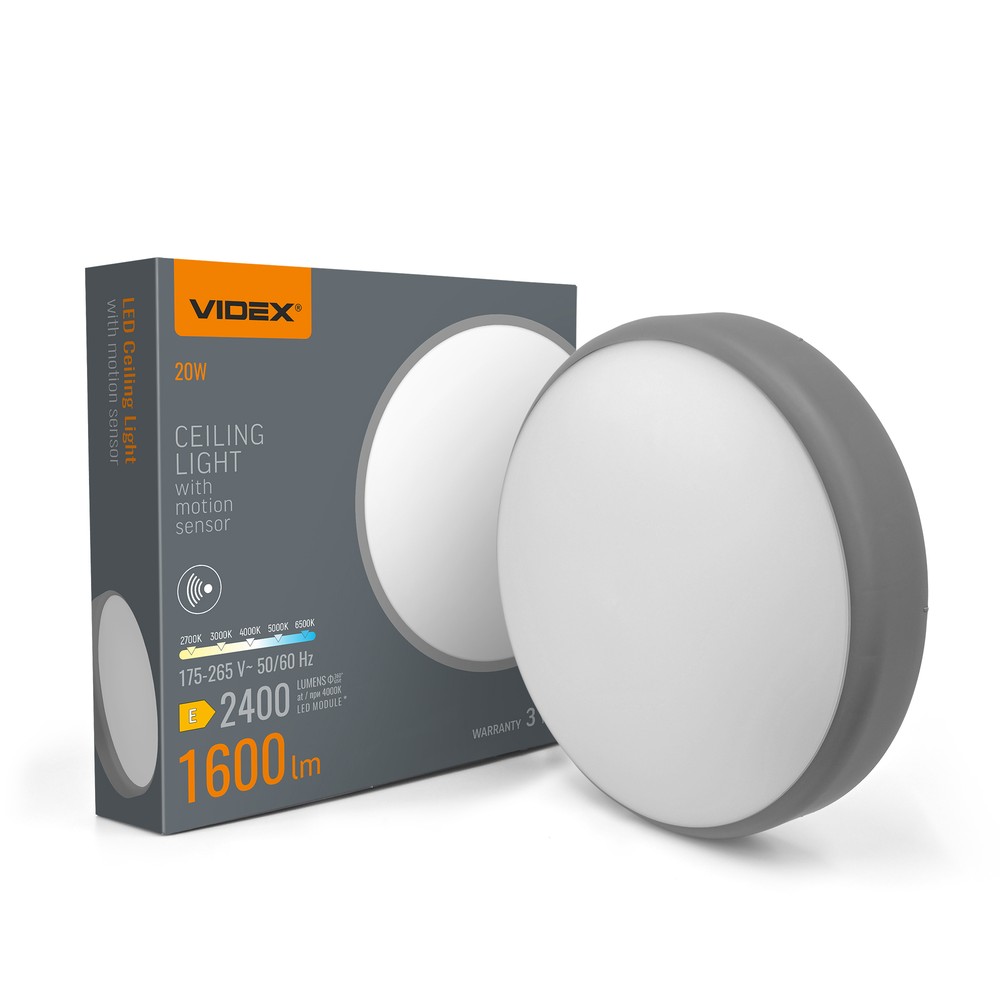 20w Led Loftslampe Med Bevægelsessensor 5cct, Hvid Kant, Indbygget Sensor Kulør : Neutral fra Videx