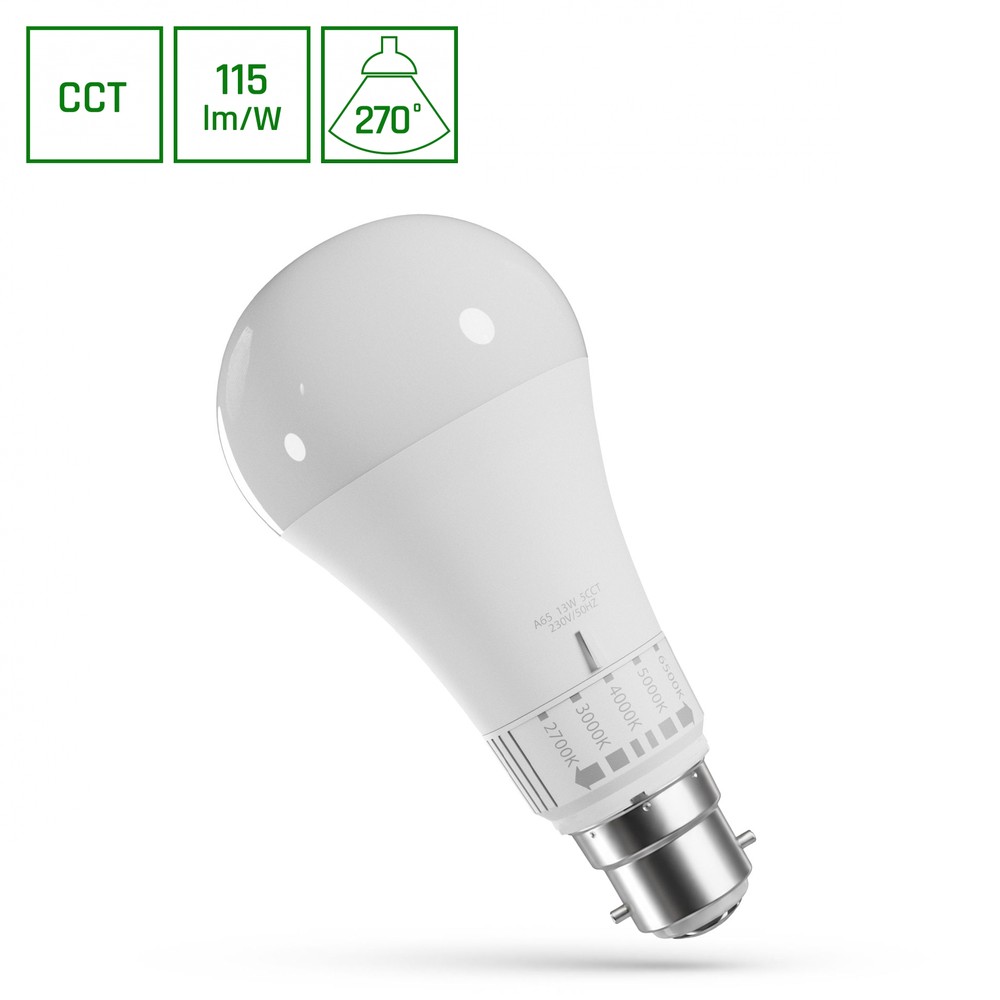 B22 13w Led Pære 5cct, Gls, 5 Lyskulører I én Pære fra Spectrum
