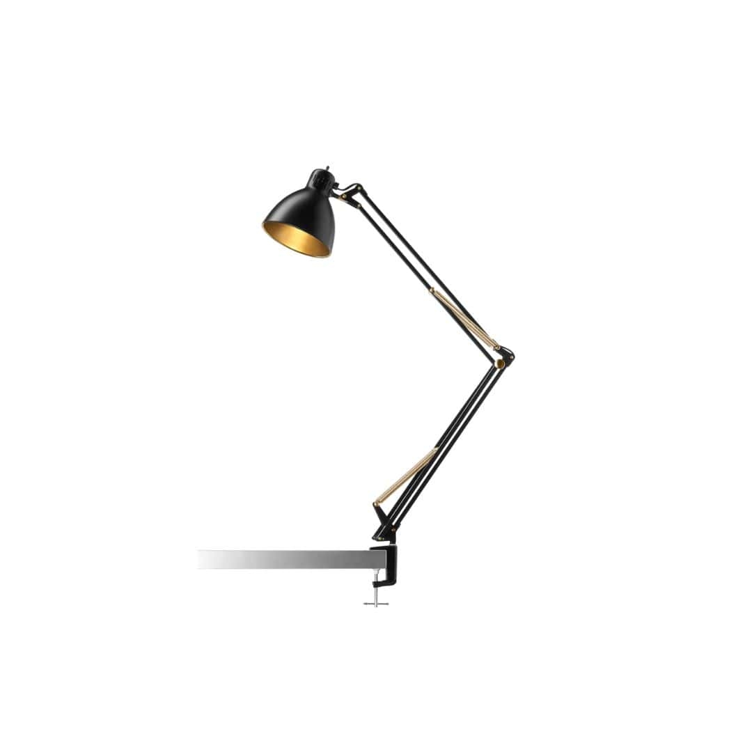 Archi T1 Junior Bordlampe Med Klemme Mat Sort   Guld     fra Nordic Living
