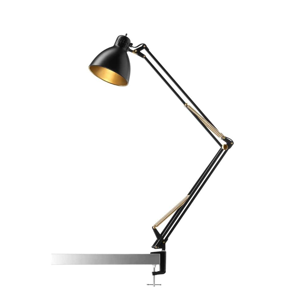 Archi T2 Bordlampe Med Klemme Sort Guld     fra Nordic Living