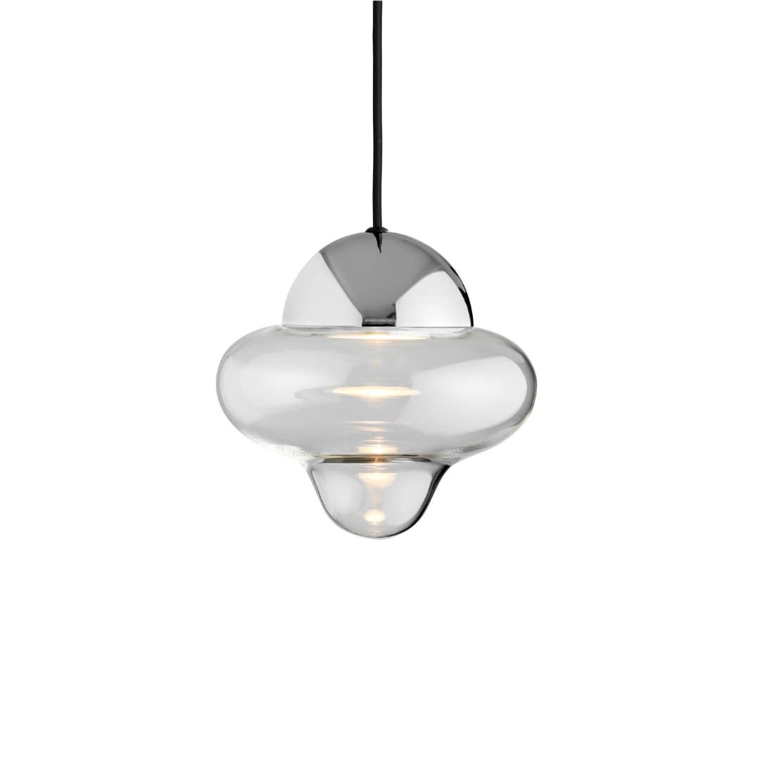Nutty Pendel Clear Glass   Chrome Dome     fra Design By Us