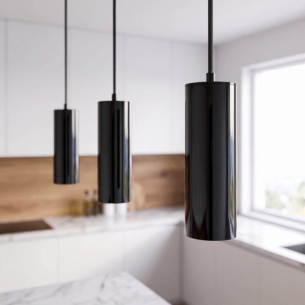 Malm E14 Sort Cylinder Pendel   2m Ledning, Med Roset, Uden Lyskilde. fra Home Décor