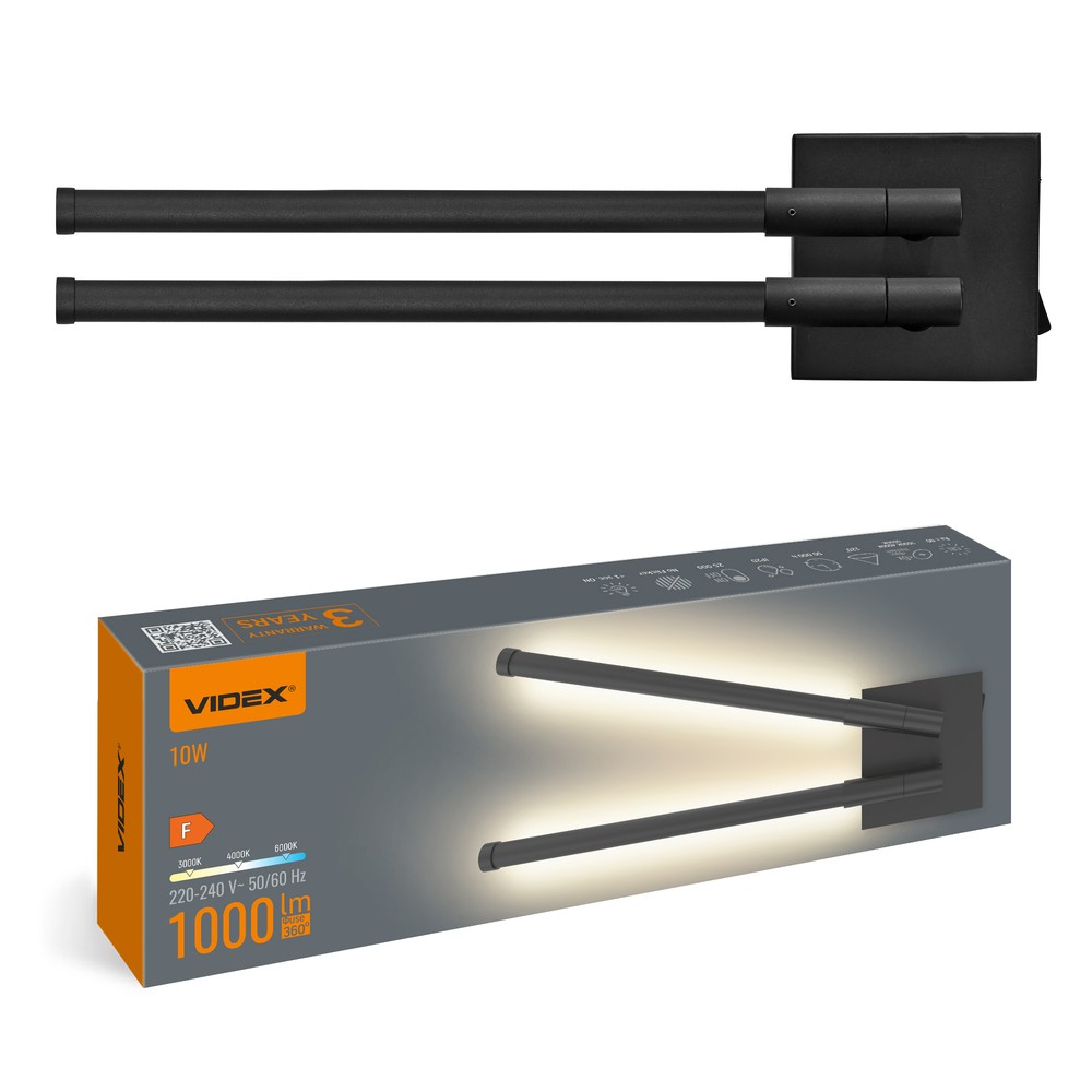 10w Led Væg Loftlampe   Sort, Cct, 3 Lyskulører   Kulør : Neutral fra Videx