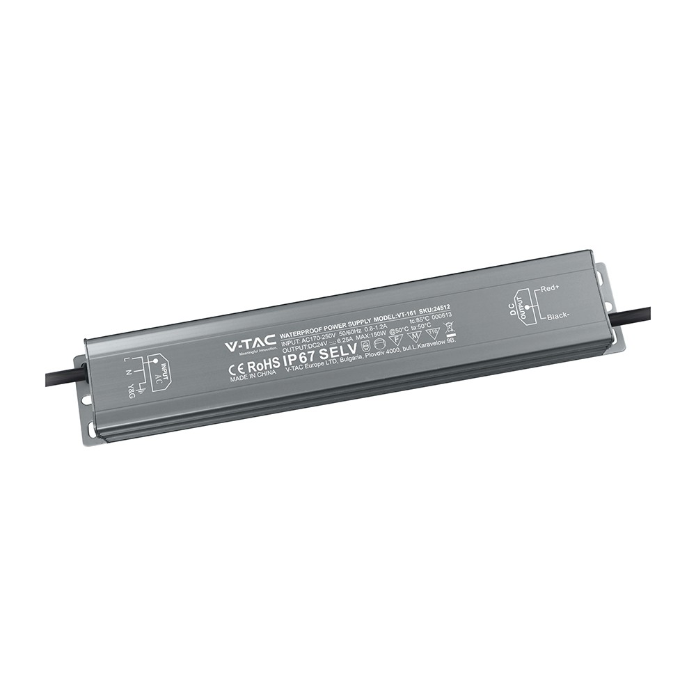 150w   24v Dc Strømforsyning Til Led Strips   Ip67 Vandtæt fra V-tac